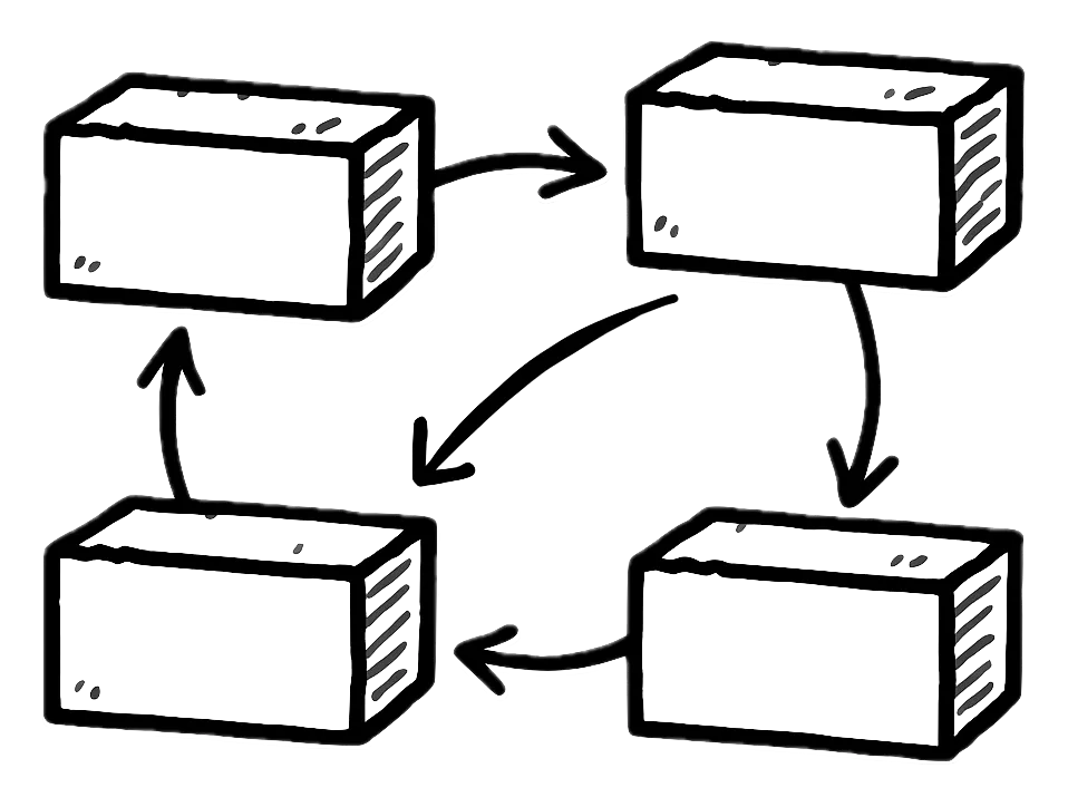 digital drawing of four bricks with arrows pointing to each other, representing interconnected references in ATprotocol records.
